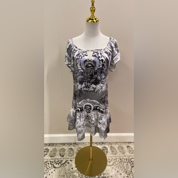 Tops - Elegant Gray Patterned Women's Dress